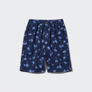 Short Uniqlo Cotton Stretch Printed Easy Shorts Niños Azul Marino | 782-FZTCHY