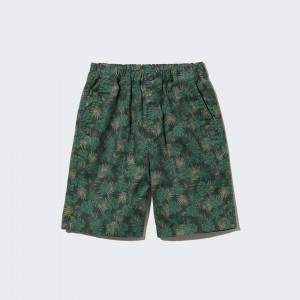 Short Uniqlo Cotton Stretch Printed Easy Shorts Niños Verde Oscuro | 916-BCPLQO