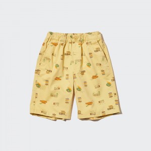 Short Uniqlo Cotton Stretch Printed Easy Shorts Niños Amarillo | 075-YBKRAU