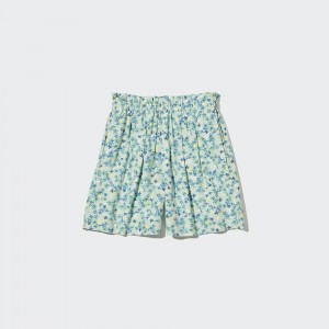 Short Uniqlo Girls Linen Blend Flower Print Easy Shorts Niños Verde | 617-WJMQKG