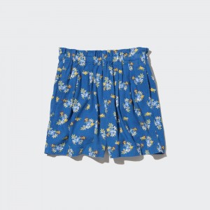 Short Uniqlo Girls Linen Blend Flower Print Easy Shorts Niños Azules | 945-GEFHPA