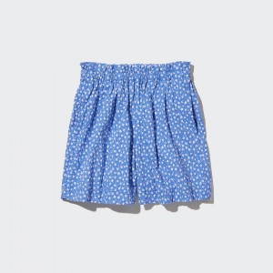 Short Uniqlo Girls Seersucker Flower Print Easy Shorts Niños Azules | 562-YFVNSQ