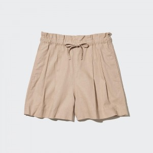 Short Uniqlo Linen Cotton Shorts Mujer Beige | 140-EWAOIX