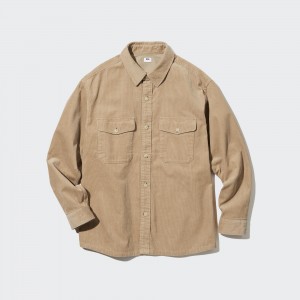 Sobrecamisa Uniqlo Corduroy Oversized Work Shirt Hombre Beige | 263-JOTLXA