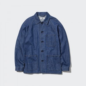 Sobrecamisa Uniqlo Cotton Linen Blend Utility Jacket Hombre Azules | 376-JKHRDW