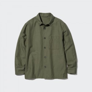 Sobrecamisa Uniqlo Cotton Linen Overshirt Hombre Verde Oliva | 508-SRLOKC
