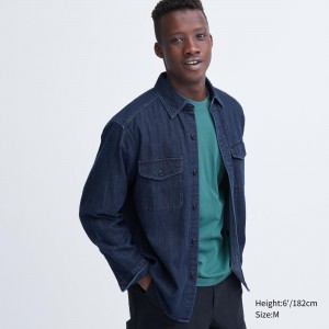 Sobrecamisa Uniqlo Denim Oversized Utility Overshirt Hombre Azules | 896-FAWKPG
