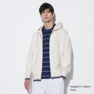 Sudadera con Capucha Uniqlo Colour Block Zipped Hoodie Hombre Blancas | 793-PFKODW