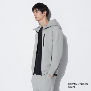 Sudadera con Capucha Uniqlo Dry Stretch Zipped Hoodie Hombre Gris Claro | 836-YAECDV