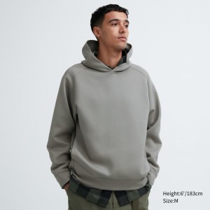 Sudadera con Capucha Uniqlo Dry Sweat Stretch Pullover Hoodie Hombre Gris | 649-FEGXHT