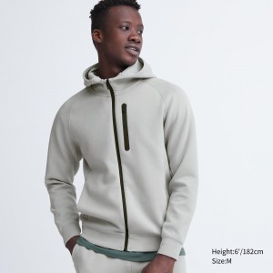Sudadera con Capucha Uniqlo Dry Sweat Stretch Zipped Hoodie Hombre Gris Claro | 915-RBJVZQ