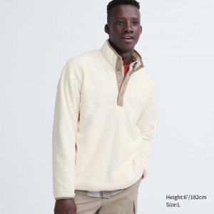 Sudadera con Capucha Uniqlo Fleece Button Up Pullover Hombre Blancas | 317-BVQDXW