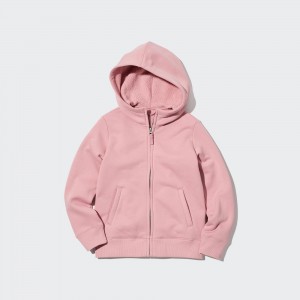 Sudadera con Capucha Uniqlo Pile Lined Sweat Zipped Hoodie Niños Rosas | 948-BZHWAT