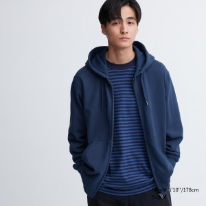 Sudadera con Capucha Uniqlo Sweat Zipped Hoodie Hombre Azules | 601-WRZYSH