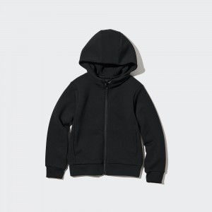 Sudadera con Capucha Uniqlo Ultra Stretch Dry Sweat Long Sleeve Full Zip Hoodie Niños Negras | 845-QEJMTZ
