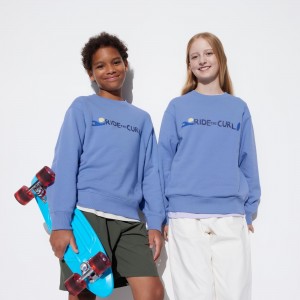 Sudadera con Capucha Uniqlo Ultra Stretch Graphic Sweatshirt Niños Azules | 786-KFUTPZ