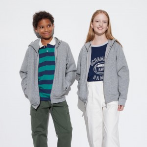 Sudadera con Capucha Uniqlo Ultra Stretch Dry Sweat Zipped Hoodie Niños Gris | 685-YLOMQA