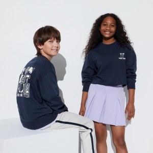 Sudadera con Capucha Uniqlo Ultra Stretch Graphic Sweatshirt Niños Azul Marino | 620-OJAKCY