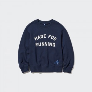 Sudadera con Capucha Uniqlo Ultra Stretch Soft Sweatshirt Niños Azul Marino | 582-PHBUZJ