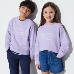 Sudadera con Capucha Uniqlo Ultra Stretch Graphic Sweatshirt Niños Moradas Claro | 508-EZHBJF
