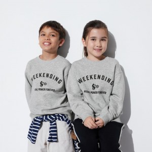 Sudadera con Capucha Uniqlo Ultra Stretch Graphic Sweatshirt Niños Gris | 461-ZWYNLX