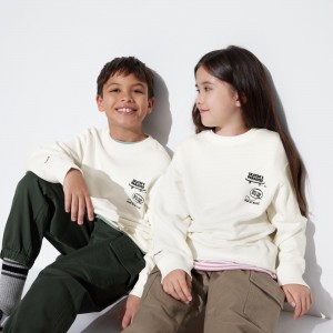 Sudadera con Capucha Uniqlo Ultra Stretch Graphic Sweatshirt Niños Blancas | 930-SRENJL
