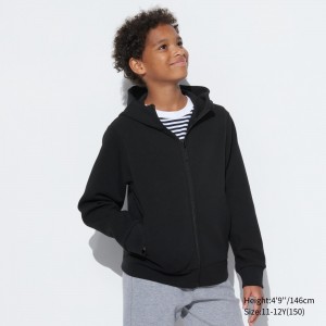 Sudadera con Capucha Uniqlo Ultra Stretch Dry Sweat Zipped Hoodie Niños Negras | 127-FOTIJV