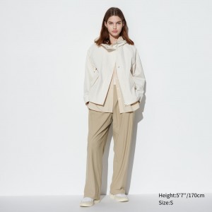 Tops Uniqlo Airism Ultra Stretch Straight Wide Leg Trousers Mujer Beige | 856-ZJWDTN