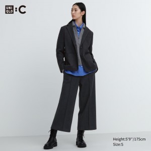 Tops Uniqlo Brushed Jersey Cropped Fit Trousers Mujer Gris Oscuro | 825-KWEBTP