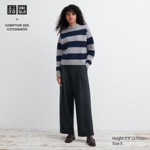 Tops Uniqlo Brushed Jersey Pleated Wide Leg Trousers Short Mujer Gris Oscuro | 857-QESONJ