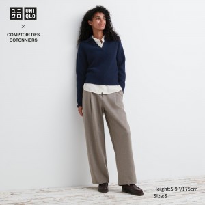 Tops Uniqlo Brushed Jersey Pleated Wide Leg Trousers Regular Mujer Beige | 690-NRWAUQ