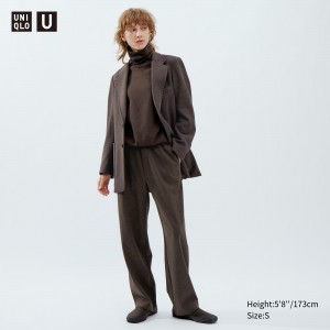 Tops Uniqlo Brushed Jersey Trousers Mujer Marrones Oscuro | 312-EFVPGL