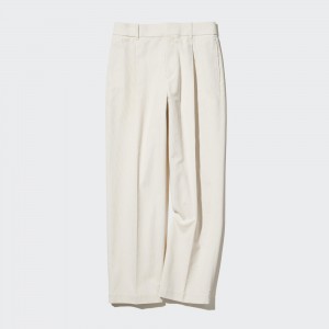 Tops Uniqlo Corduroy Pleated Wide Leg Trousers Long Mujer Blancas | 637-HTVIQS