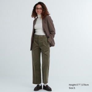 Tops Uniqlo Corduroy Pleated Wide Leg Trousers Mujer Verde Oliva | 216-HSKDJE