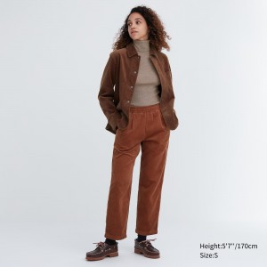 Tops Uniqlo Corduroy Relaxed Fit Ankle Length Trousers Mujer Marrones | 058-IUZWBF