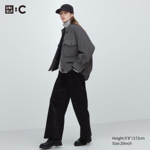 Tops Uniqlo Corduroy Wide Leg Trousers Mujer Negras | 984-RWPJUA