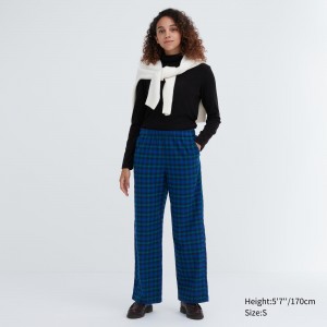 Tops Uniqlo Flannel Trousers Mujer Azules | 791-ERAOGQ