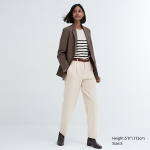 Tops Uniqlo Heattech Pleated Trousers Long Mujer Beige | 481-RHPOIL