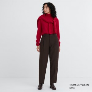 Tops Uniqlo Heattech Pleated Trousers Mujer Marrones Oscuro | 894-MRZHIO