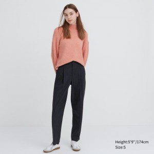 Tops Uniqlo Heattech Striped Pleated Trousers Long Mujer Azul Marino | 436-LBCXRN