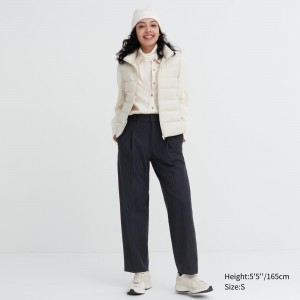 Tops Uniqlo Heattech Striped Pleated Trousers Mujer Azul Marino | 217-DACNIK
