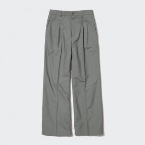 Tops Uniqlo Linen Blend Pleated Wide Leg Trousers Mujer Verde Oliva | 098-OQGDYH