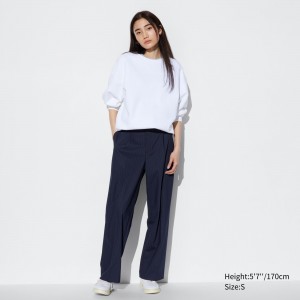 Tops Uniqlo Pleated Wide Leg Striped Trousers Mujer Azul Marino | 843-RDVBWX
