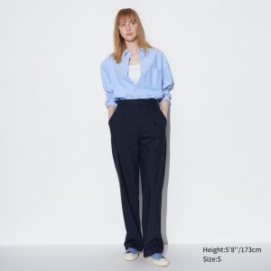 Tops Uniqlo Pleated Wide Leg Striped Trousers Long Mujer Azul Marino | 026-RBMGAQ