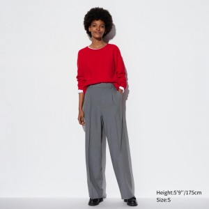 Tops Uniqlo Pleated Wide Leg Trousers Long Mujer Gris | 573-BKSAOG