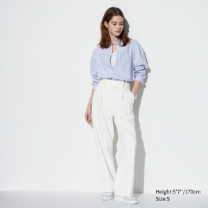 Tops Uniqlo Pleated Wide Leg Trousers Mujer Blancas | 613-KLPJFE