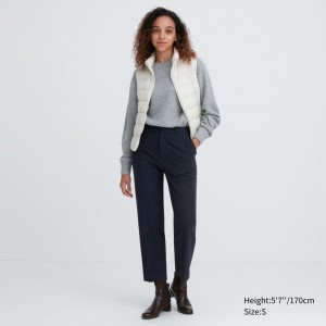 Tops Uniqlo Smart Brushed Striped Ankle Length Trousers Mujer Azul Marino | 097-ZTCXMU