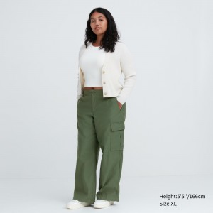 Tops Uniqlo Wide Straight Leg Cargo Trousers Mujer Verde | 673-RIDHKM