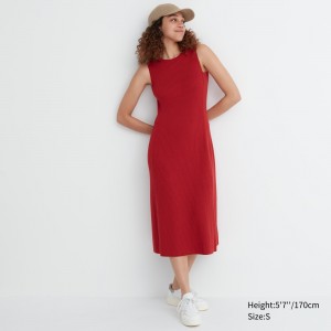 Vestido Uniqlo Cotton Blend Knit Sleeveless Dress Mujer Rojas | 185-ELXBYF